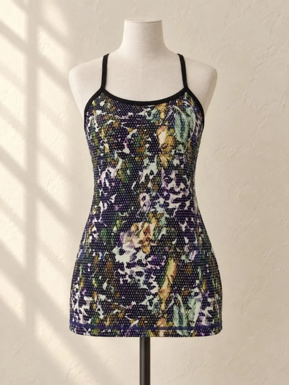lululemon Power Y Tank Floral Print Luon Built In Shelf Bra Size 2